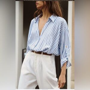 NWT Striped Linen Blend Striped Knotted Shirt